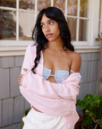 pink Fuzzy knit cardigan
Crewneck
Front button down closures
Long sleeves
Unlined
Length: 21"
Recycled Polyester/Wool/Acrylic/Spandex