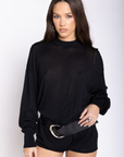 Knit long line bodysuit
Long sleeve
Unlined
black short jumpsuit bodysuit 