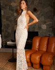 white Open crochet knit maxi dress
Halter neckline
Neck button closure
Open back
Back slit
Back zipper closure
Partially lined
bridal outfit
resort outfit