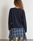 navy blue Smooth long sleeve top
Crew neckline
Unlined