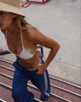 blue Wide leg track pant
Satin jersey fabric
Adjustable drawstring waist
Lined
4th of july outfit