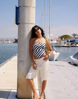 blue and white Striped satin triangle scarf top
Inner rubber grip lining
Adjustable back tie
Lined
spring summer top