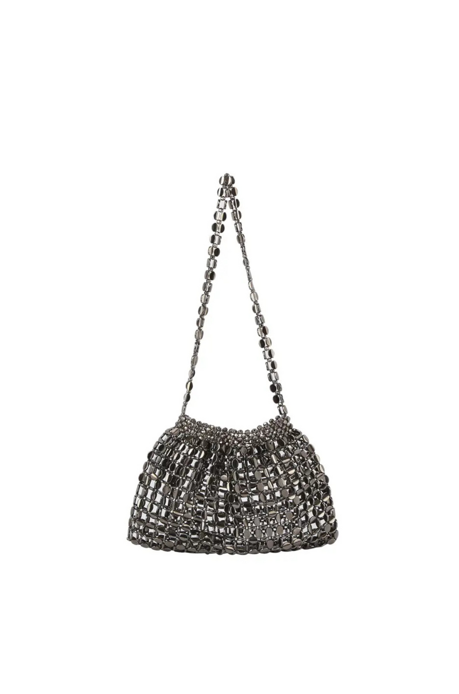 Acrylic mirror beaded bag
Chain strap
dark grey beaded bag