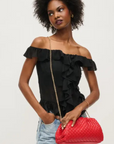 red Woven clutch bag
Detachable chain strap
Snap frame closure
Inner zipper pocket
red bag clutch