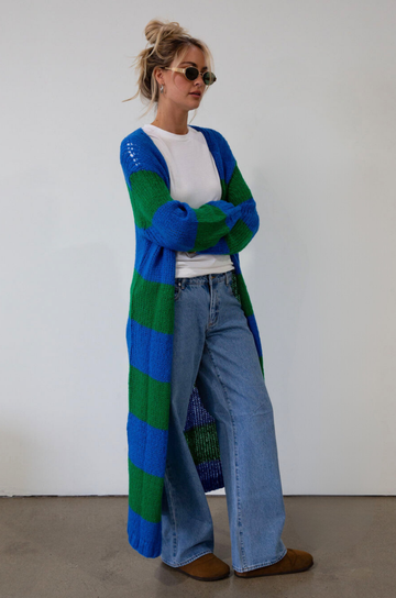 Striped fuzzy crochet knit longline cardigan. Long sleeves. Open front. Unlined. long cardigan. striped cardigan. fall cardigan. fall outfit