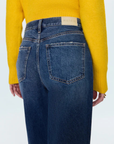 High rise and relaxed baggy silhouette
The slouchy fit sits comfortably while the structured shape maintains intentional proportions
Rigid non-stretch denim
Waist: 26" Length: 31"&nbsp; Rise: 11.5"
Cotton
blue denim high waisted jeans