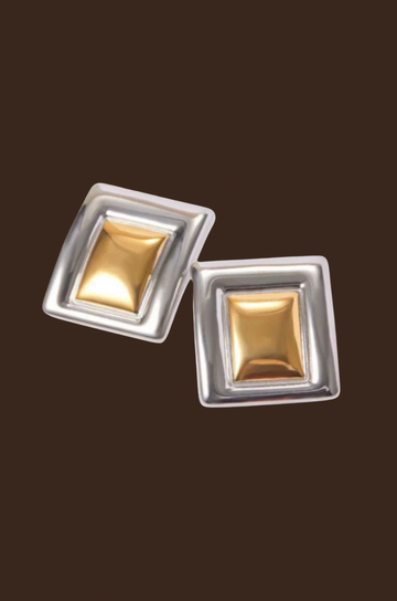 Two toned earrings. Square shaped earrings. Tarnish free. Stainless steel. Lightweight.