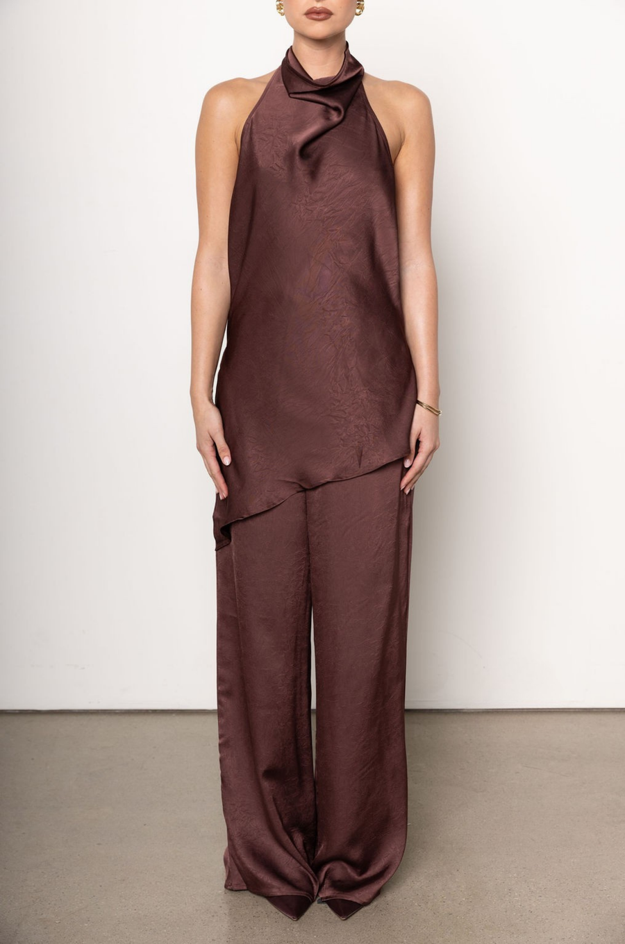 Brown satin pant and tank top set