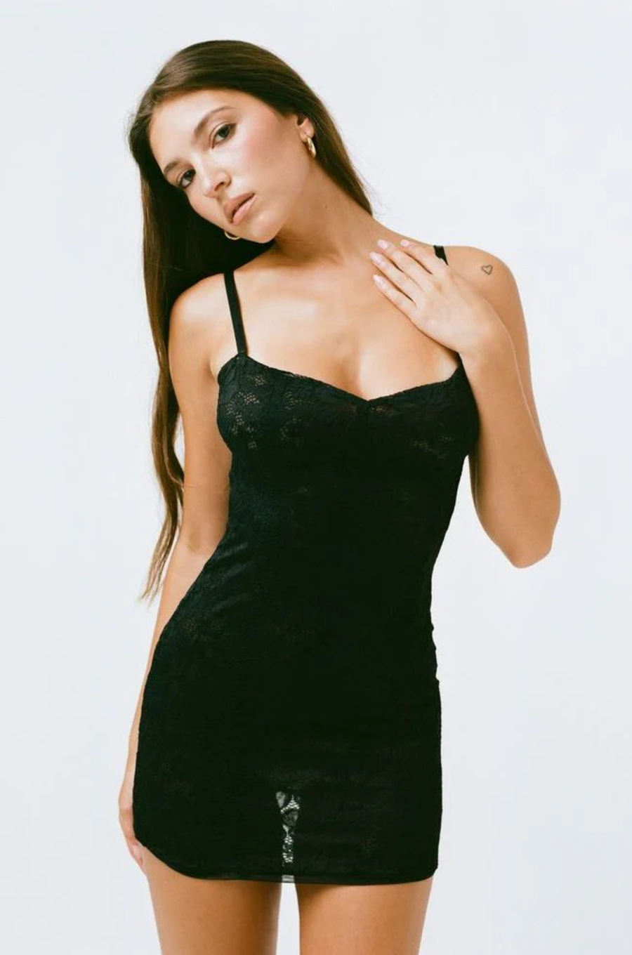 Sheer lace mini dress
Adjustable straps
Back clasp
Lined/Sheer
black lace mini dress