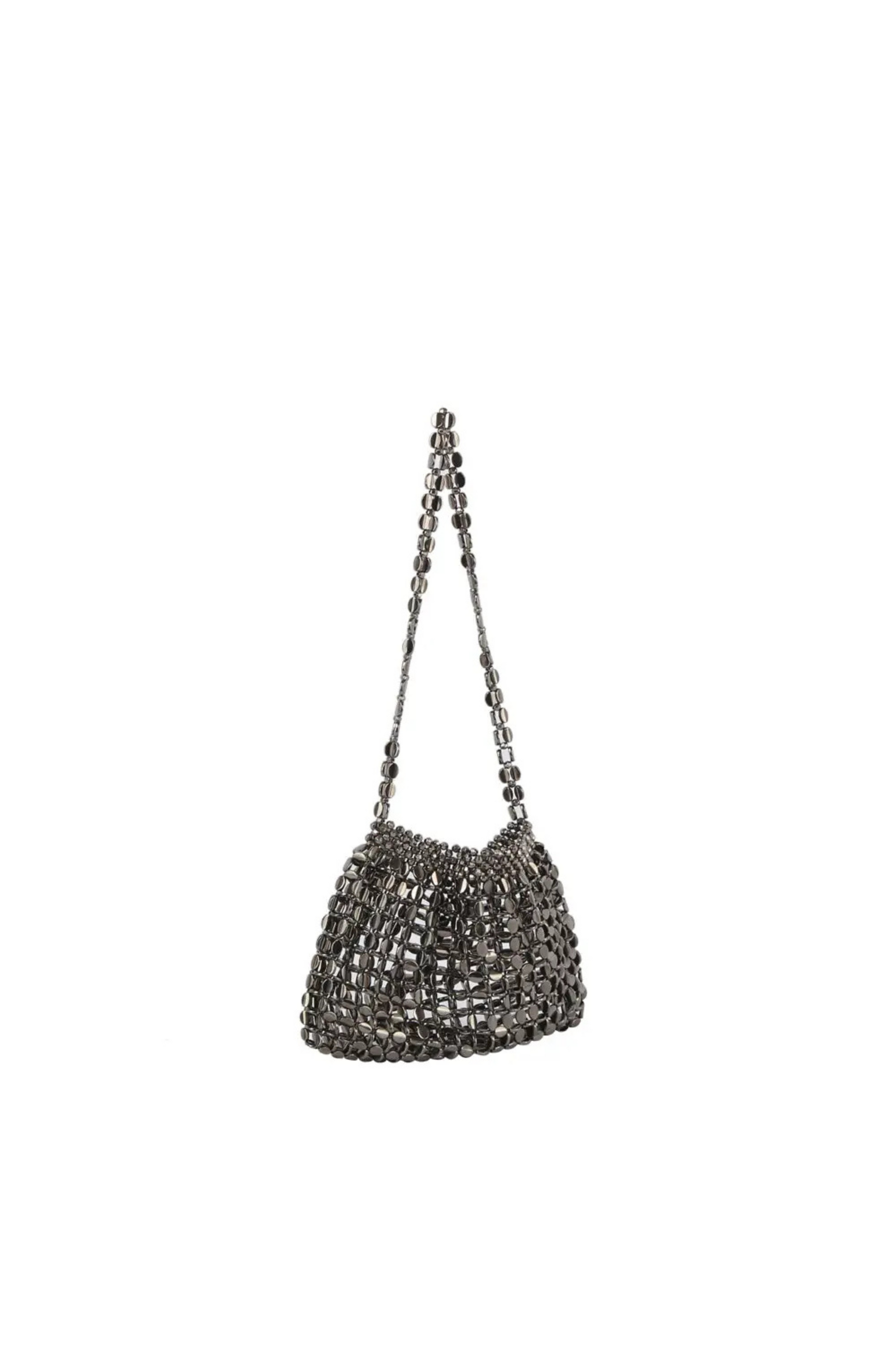 Acrylic mirror beaded bag
Chain strap
dark grey beaded bag