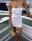 white Linen mini tube top dress
Strapless
Back zipper closure
Lined
4th of july dress