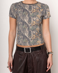 Camouflage t-shirt top
Crewneck
Short sleeve
Unlined
camo tshirt
camo top
fall top
fall outfit
camo crewneck
