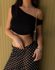 Mesh polka dot midi skirt
Elastic waistband
Unlined/Sheer
black and white mesh polka dot midi skirt