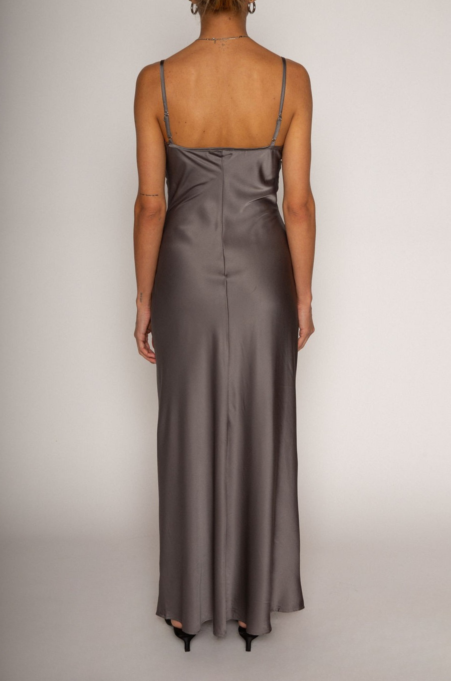 grey Satin maxi dress
Floral embroidered mesh bust
Adjustable straps
Side hook and eye and zipper closures
Unlined