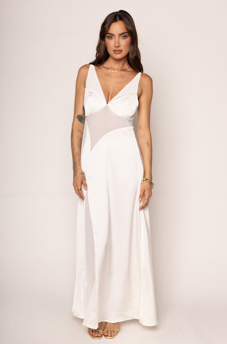 ivory Satin maxi dress
Adjustable straps
Back zipper closure
Mesh bodice
Partially lined
ivory bridal dress
bridal shower dress