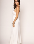 ivory Satin maxi dress
Adjustable straps
Back zipper closure
Mesh bodice
Partially lined
ivory bridal dress
bridal shower dress