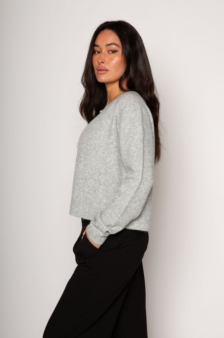 Fuzzy knit cardigan. Front button down closures. Unlined. grey knit cardigan. grey oversized cardigan