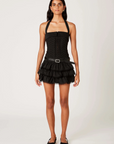 Halter eyelet corset top
Button closure to secure halter neck
Eyelet embroidery
Structured paneling
Hook & eye detail at front
black corset top
black going out top