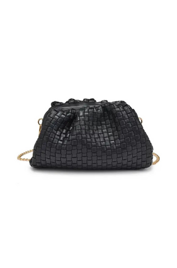 black Woven clutch bag
Detachable chain strap
Snap frame closure
Inner zipper pocket
black bag clutch