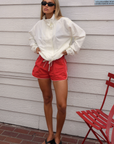 red Track shorts
Elastic adjustable drawstring
Contrast trim
Unlined
4th of july outfit