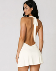 white Halter mini dress
Deep V cross front
Adjustable neck tie
Open back
Lined
graduation white mini dress
bridal white mini dress