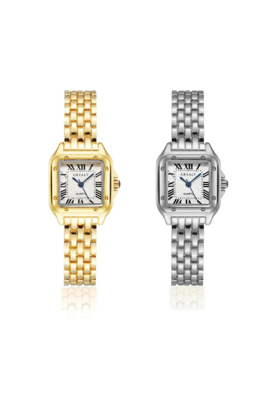 Stainless steel watch that truly speaks for itself!
This timeless watch is fully adjustable and come with a link remover so you are able to manually remove links to get the perfect fit.
woman gold watch
fashionable watch
cute watch