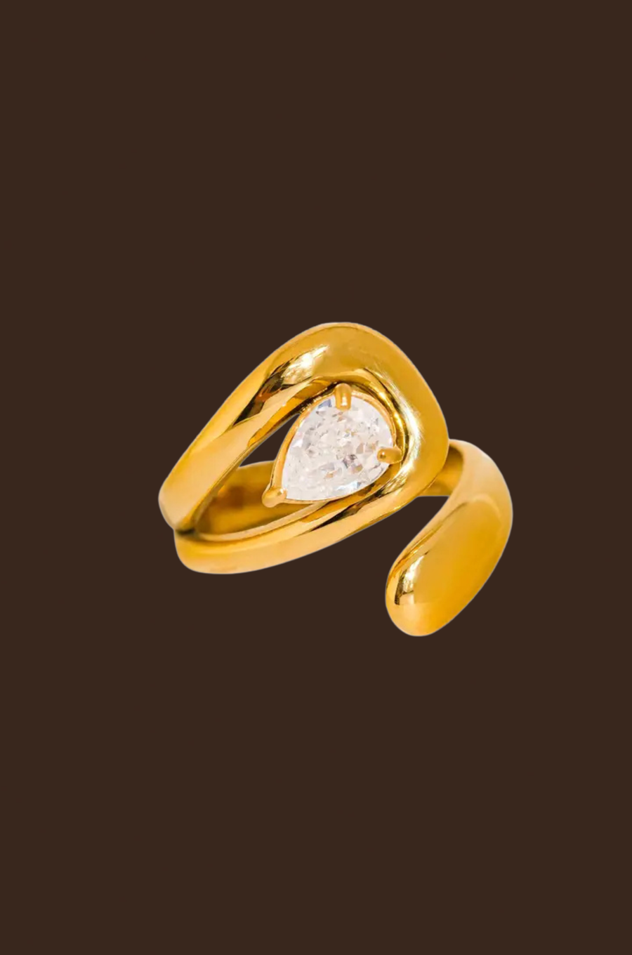 18K Gold Non-Tarnish Wrap CZ Ring
18K Gold Plating
Stainless Steel
Size 7 Measurement: 0.682 Diameter/2.14 Circumference
Lead-free
Nickel-safe
Hypoallergenic
Water Resistant