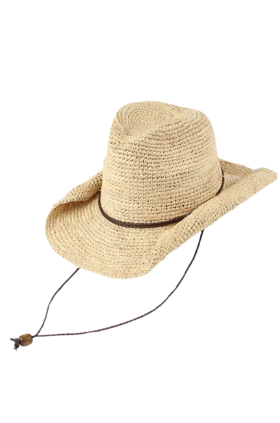 Raffia crochet cowboy hat
Leather chin cord
Wire brim
Elastic sweat in the crown
Headsize: 57cm