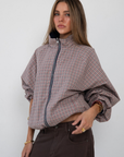 plaid windbreaker track jacket
Reversible into plaid
Lined
Zipper closure
Funnel neck
fall transition outfit