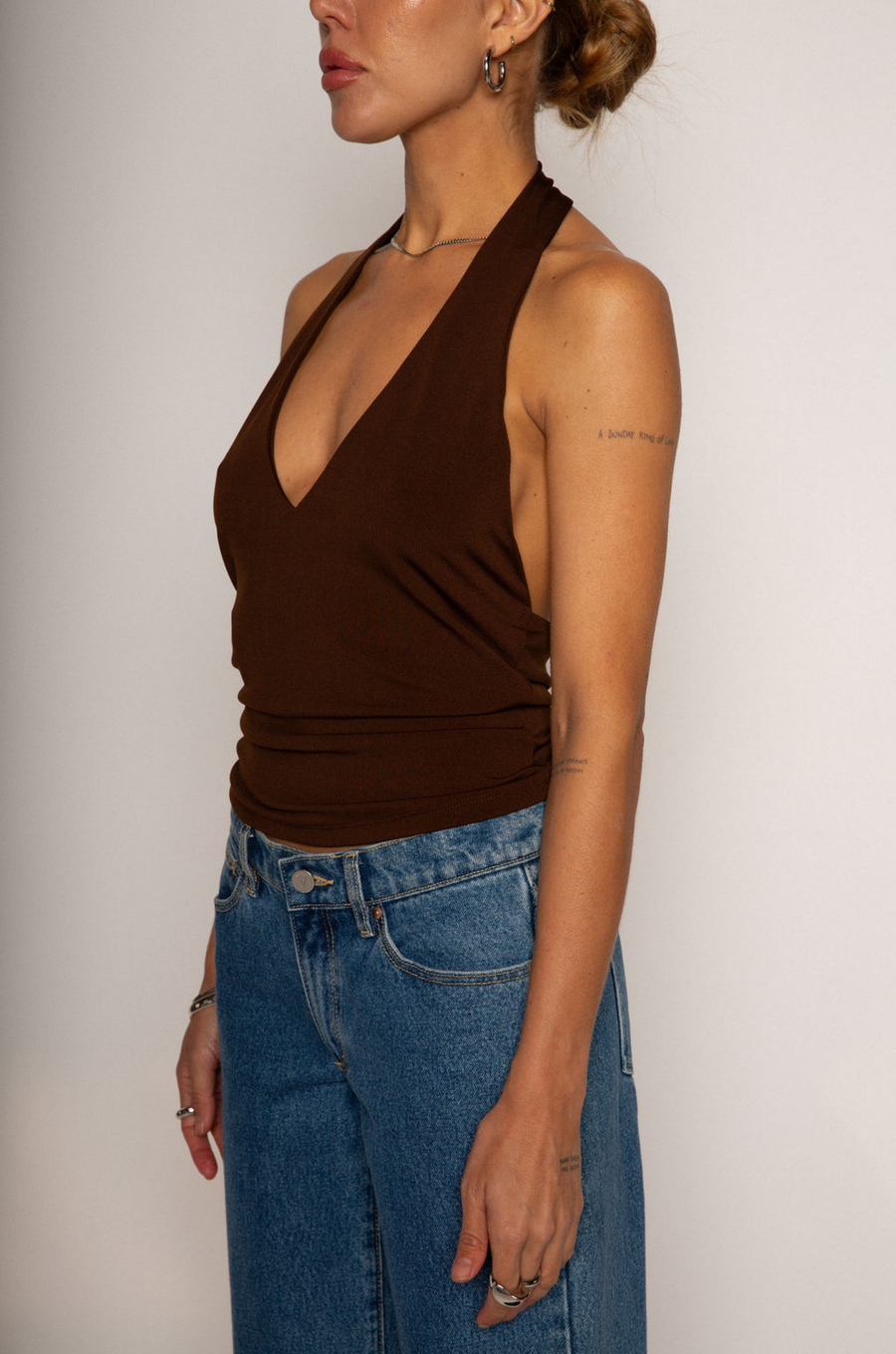 brown halter top. summer halter top. going out top