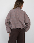 plaid windbreaker track jacket
Reversible into plaid
Lined
Zipper closure
Funnel neck
fall transition outfit