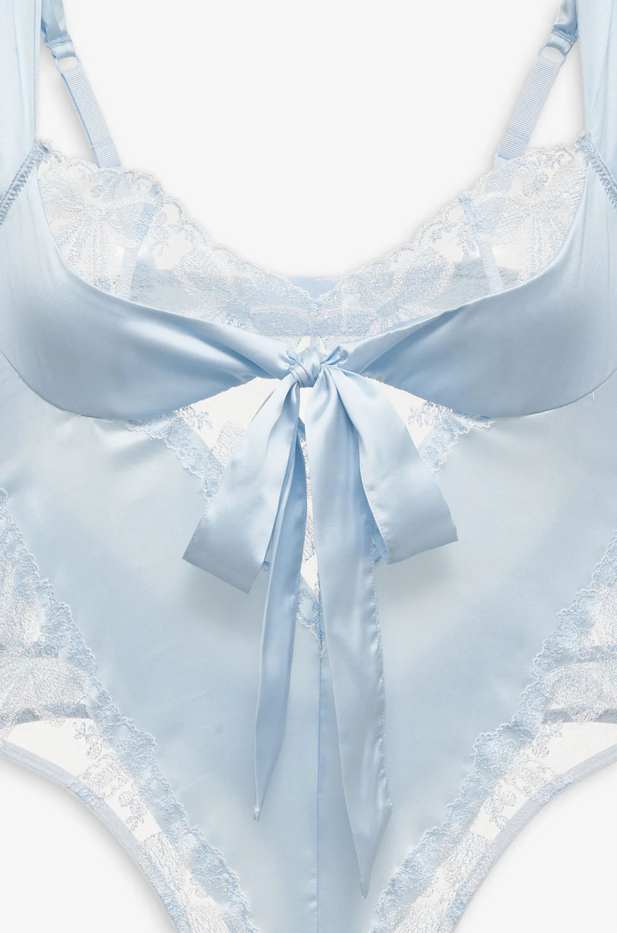 Blue Satin teddy lingerie bodysuit
Adorned with intricate bow embroidery
Lace detailing
Thong back
Double-layer satin sash that ties at the front
Adjustable shoulder straps
Hook and eye closure at center-back
Functional keyhole and button at lower back
blue satin lingerie bodysuit