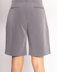 Tailored long line short
Slack jort
Trouser jort
Button fly closure
4 pocket construction
Unlined
grey trouser shorts
grey trouser jorts
office wear