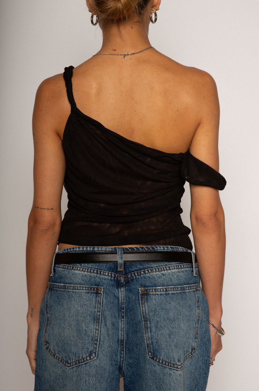 Knit mesh crop top. Twisted fixed straps. Raw edge hem. Fully lined/sheer. black sheer top. black tank top. going out top