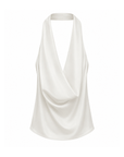 white Chiffon halter top
Cowl neck
Side zipper closure
Adjustable back tie
Unlined/Sheer