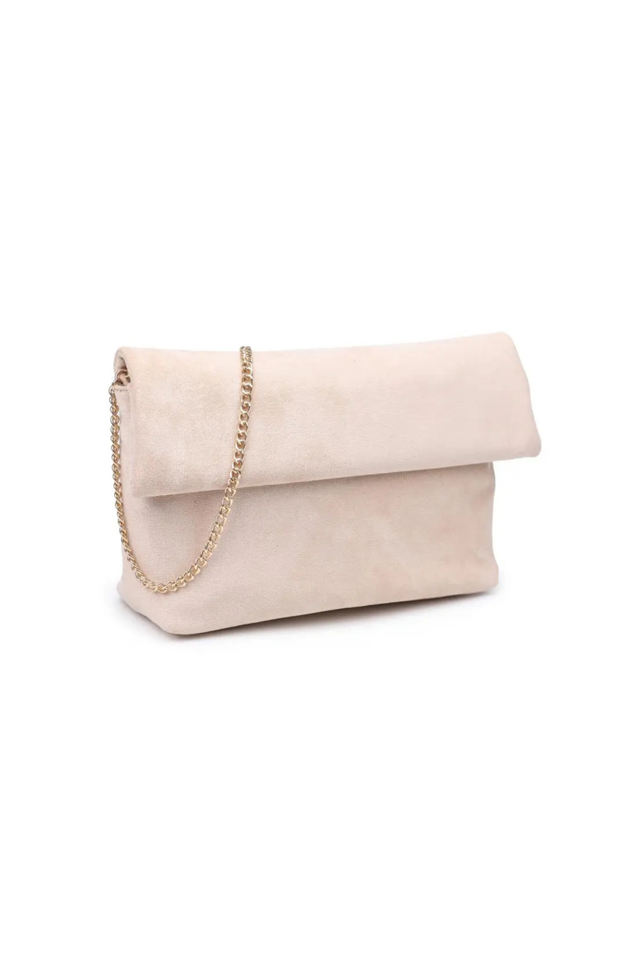 Crossbody faux suede purse
Removable chain strap
Outer zip pocket
Inner zip and slip pocket
Magnetic closure
Lined
Vegan Leather
beige faux seule clutch purse 
fall bag
fall clutch