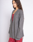 grey Fuzzy marled knit cardigan
Open front
Long sleeves
Front pockets
grey robe cardigan