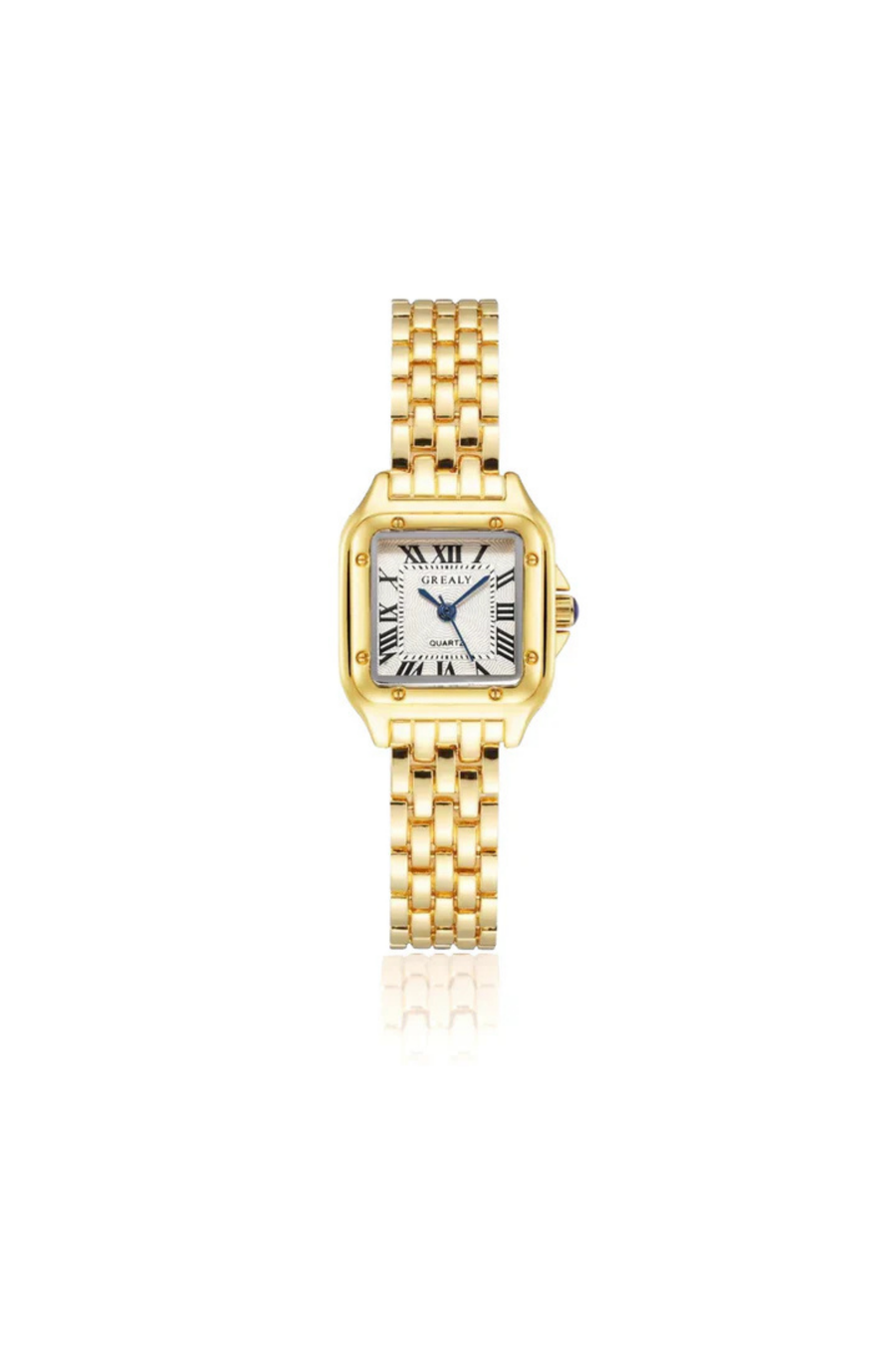 Stainless steel watch that truly speaks for itself!
This timeless watch is fully adjustable and come with a link remover so you are able to manually remove links to get the perfect fit.
woman gold watch
fashionable watch
cute watch