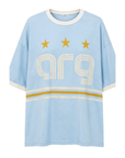 Game on. Keep your eye on the ball in this OS Ringer Short Sleeve Tee designed in colors inspired by the Team Argentina jersey.
Featuring an athletic influence with rib contrast along the neckline and arms.
Oversized fit and length, accented with dropped shoulders
Available in just one size
Length: 27.5"
Cotton
blue argentina world cup jersey tee