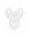white Draped short sleeve top
Unlined
Length: 24"
Lyocell/Spandex