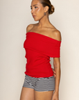 Bardot off the shoulder top
fold over off the shoulder top
Knitted fabric
Strapless
Longline
red off the shoulder top
going out top
summer top spring top