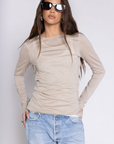 beige sheer long sleeve top