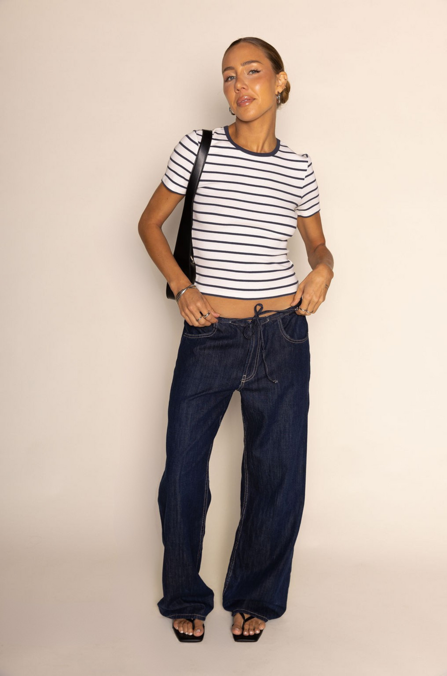 blue and white Striped ribbed short sleeve top
Crewneck
Contrast neckline
summer top t-shirt
fourth of july outfit
fourth of july top