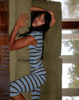 blue and yellow Striped ribbed short sleeve top
Crew neckline
Ultra soft feel
Lined
summer spring outfit