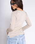 beige sheer long sleeve top