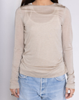 beige sheer long sleeve top