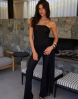 black strapless Mesh jumpsuit
Waist sash
Inner ruber grip lining
Back zipper closure
Lined/Sheer