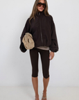 brown Capri pant
Elastic waistband
Unlined
fall transition outfit