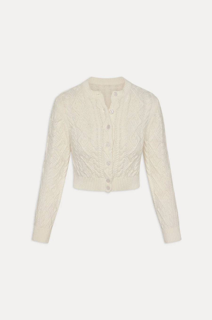 white Cable knit cardigan sweater
Snug feel with a slightly cropped fit
Crafted with custom Frankies Bikinis buttons
Ribbed detailing on hem, sleeve openings, and neckline
Cotton
fall sweater
fall cardigan
fall outfit