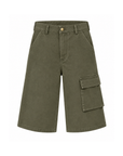 green Bermuda Cargo Shorts
Cargo jorts
Button fly closure
Belt loops
5 pocket construction
Unlined
